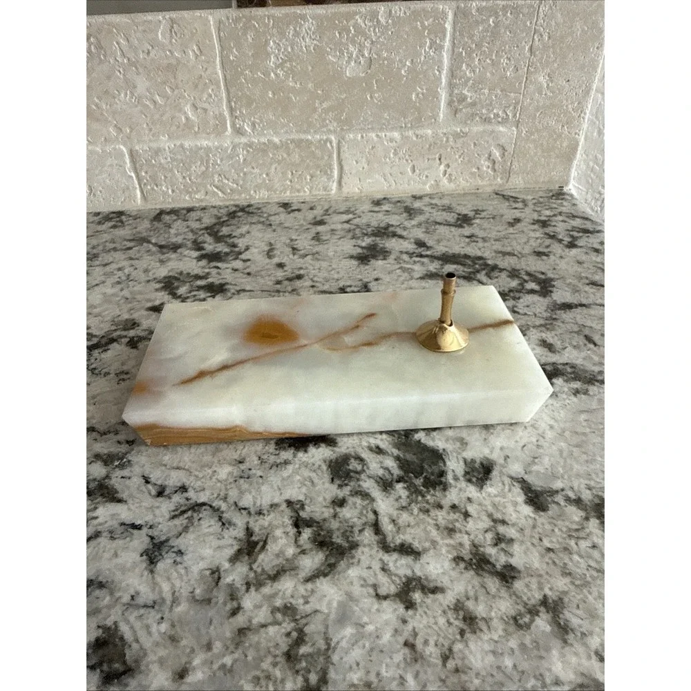 Vintage Beautiful Onyx Marble Stone Pen Pencil Holder Desk